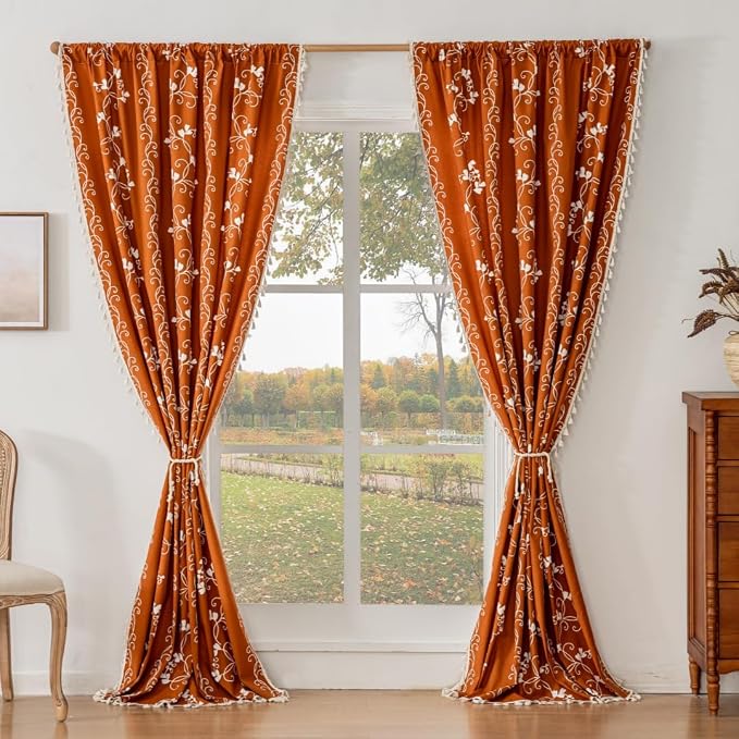 Burnt Orange Curtains Bohemian Farmhouse Curtains - Image 5