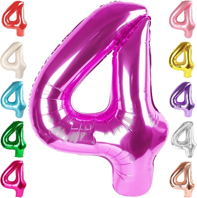 4 Balloon Numbers Birthday Decorations, 40In Rose Purple Balloons by Mluchee