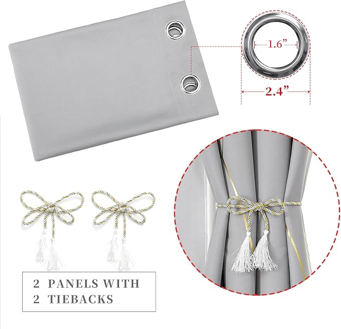 Light Grey Blackout Curtains for Bedroom, Thermal Insulated Window Grommet - Image 4