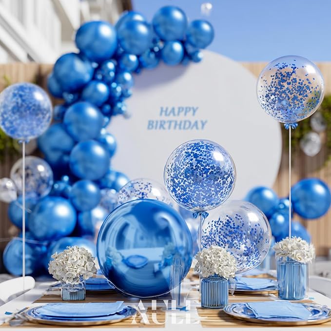 AULE 100Pcs Metallic Blue Balloons 18/12/10/5 Inch Different Sizes | Chrome - Image 4
