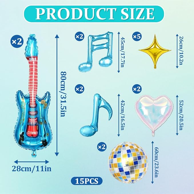 Music Party Decorations, Iridescent Disco Ball Guitar Four-Point Star Foil - Image 2