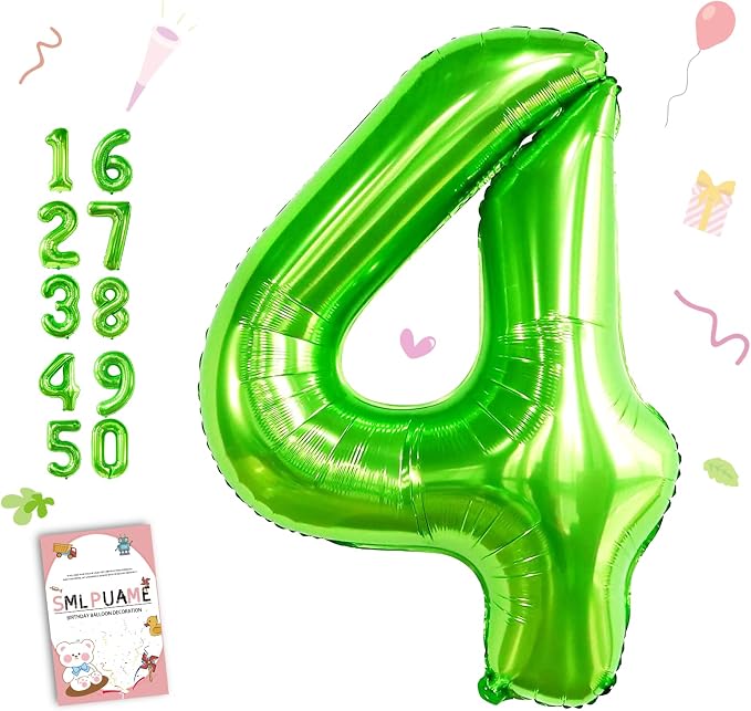 40 inch Number Balloon 0-9 Green Large Number 4 Balloons, Digital Balloons by Smlpuame