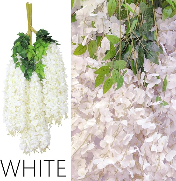 Wisteria Hanging Flowers 24 Pack Artificial Flowers Fake Wisteria Vine Rattan - Image 2