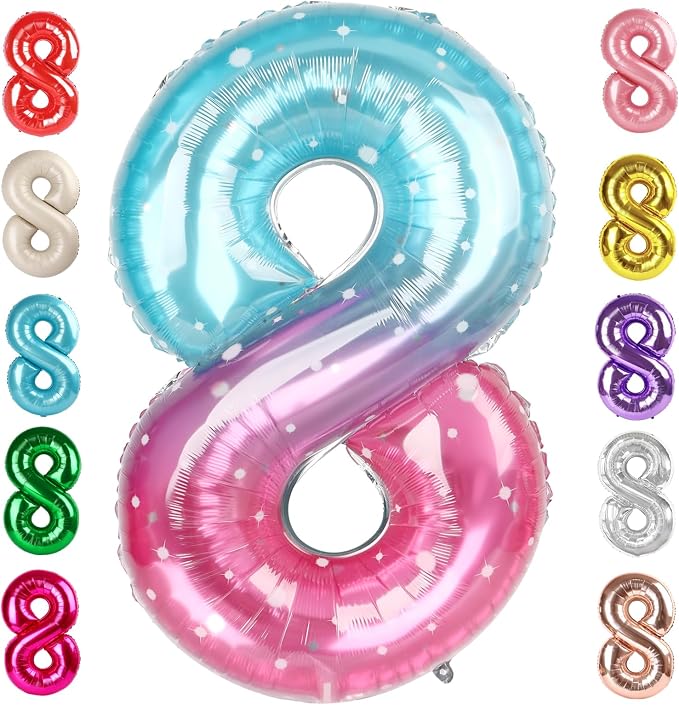 8 Balloon Numbers Birthday Decorations, 40In Pink Purple Blue Balloons | by Mluchee
