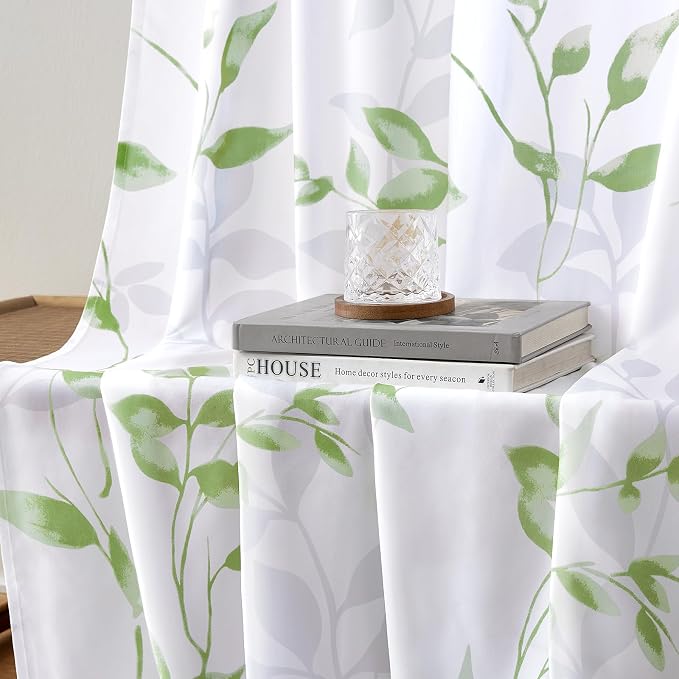 HOMEIDEAS Non-See-Through Sage Green and White Privacy Sheer Curtains 52 X 84 - Image 7