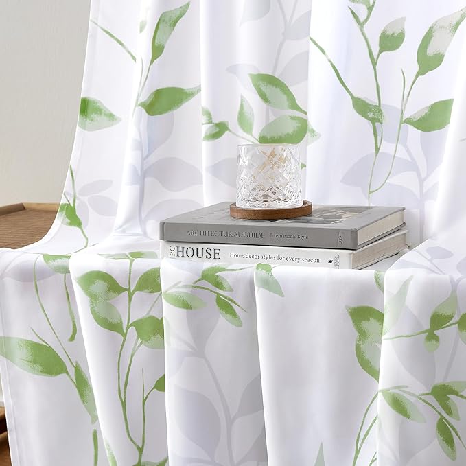 HOMEIDEAS Non-See-Through Sage Green and White Privacy Sheer Curtains 52 X 96 - Image 7