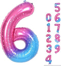 Gradient Blue Pink Number Balloons, Colorful Starry Self Inflating Number by Lingqiang