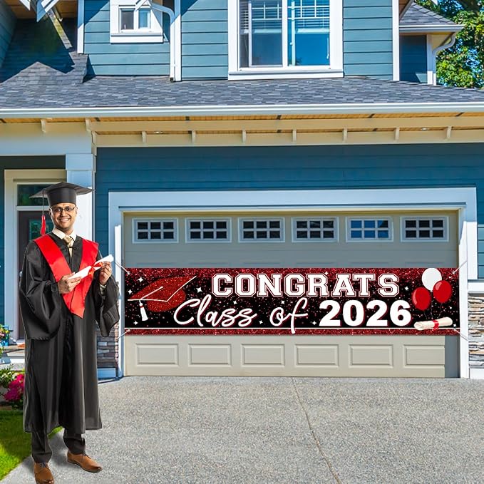 Large Congrats Class of 2026 Banner Red | Backdrop Graduation 2026 Yard Sign - Image 6