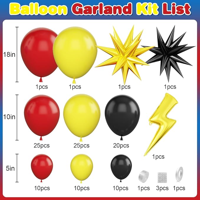Red Black Yellow Balloons Arch Garland Kit, Cartoon Birthday Party Balloons - Image 2