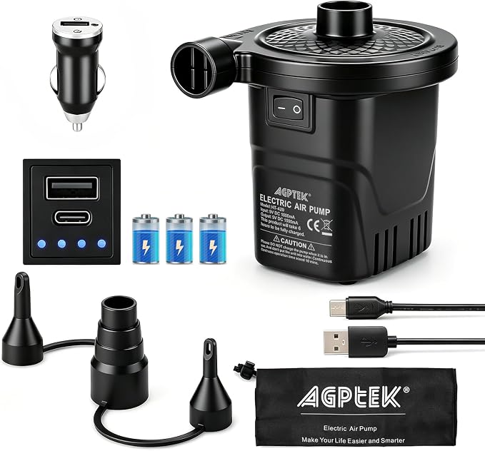 AGPTEK Rechargeable Air Pump, 4000mAh Quick-Fill Inflator Deflator, 3 Nozzles | by AGPTEK
