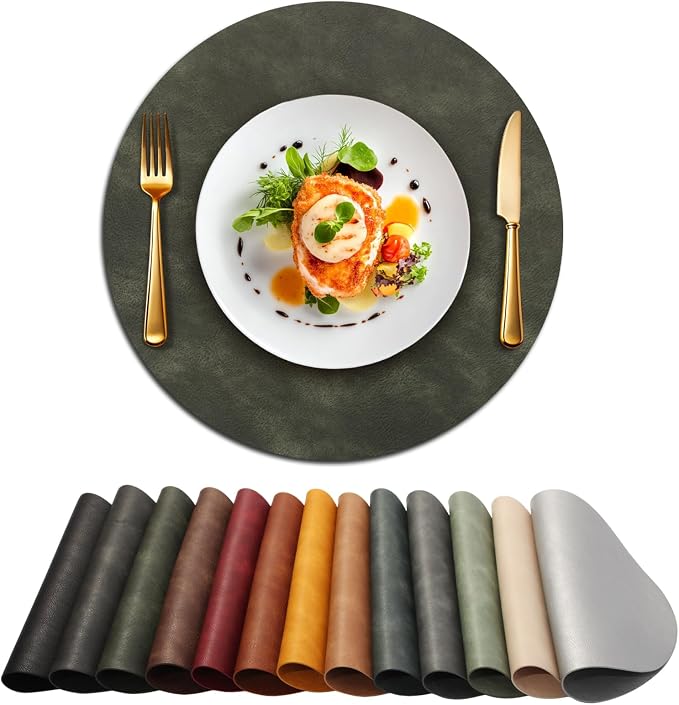 UnivoColors Placemats Round Faux Leather Placemats Set of 4-Waterproof-Wipe by UnivoColors