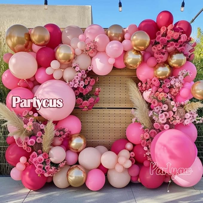Hot Pink Balloon Arch Kit Double Stuffed, Dark Light Pink Magenta Blush Gold - Image 8