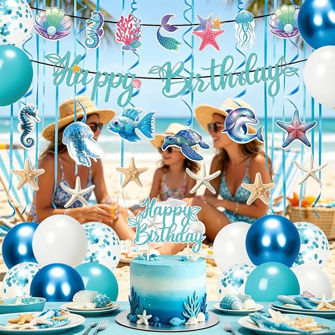 Ocean Birthday Banner, Cake Toppers Under Sea Party Decor | Under The Sea - Image 3