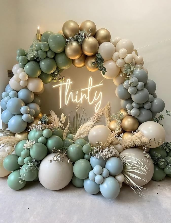 Dusty Blue Sage Green Balloon Arch Kit, Sage Green and White Balloon | 143Pcs - Image 2