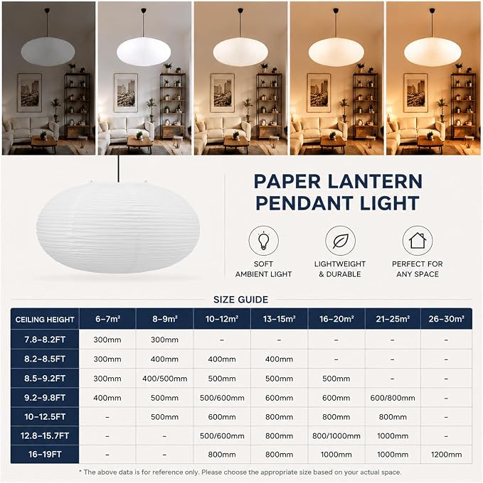 White Oval Paper Lanterns, 16.54" Large Hanging Paper Lantern Shade, 1 Pack | - Image 4