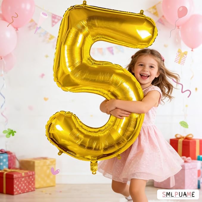 40 Inch Gold Number 5 Balloon, 5th Birthday Decoration Boys Girls | Large Self - Image 2