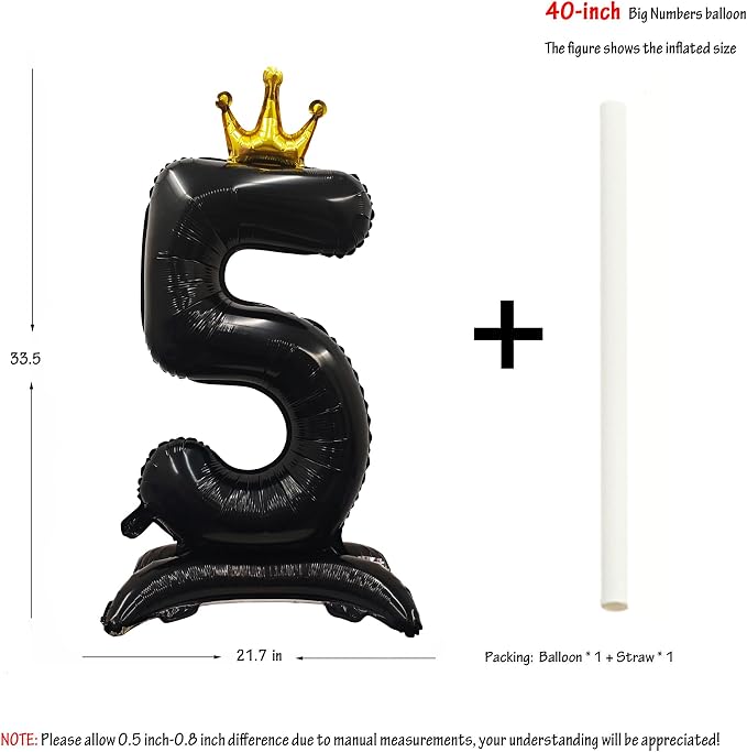 Black Crown Number 5 Balloon Standing Black Princess Digital 5 Foil Balloon | - Image 2