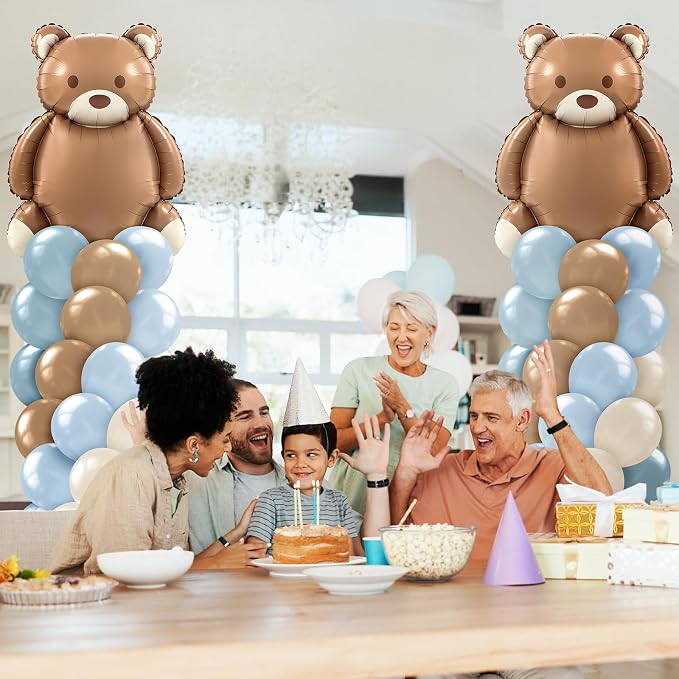 Kasyat 2 Set Bear Baby Shower Balloon Column Stand Kit Dusty Blue and Brown - Image 6