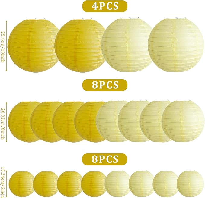 20Pcs Yellow Paper Lanterns Decorative, Hanging Lanterns - Image 3
