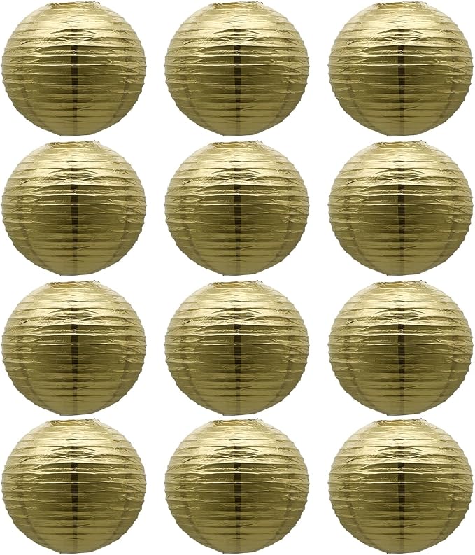 Gold Paper Lanterns Chinese Japanese Hanging Round Ceiling Lanterns 8 in | by BARTHEW