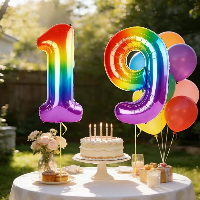 40 Inch Number 19 Balloons for 19th Birthday Party Decorations, 0-100 Rainbow - Image 3