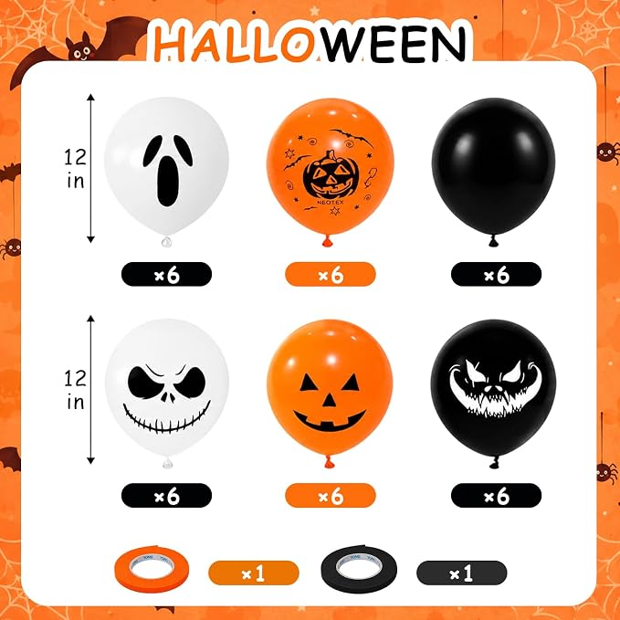 Halloween Party Balloons Black Orange White Ghost Spooky Balloon | 12Inch - Image 2