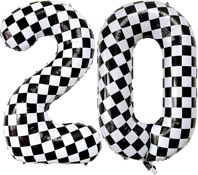LHOAVWE Number 20 Checkered Balloons 40 Inch Giant Race Car Checkered 20 Number by LHOAVWE