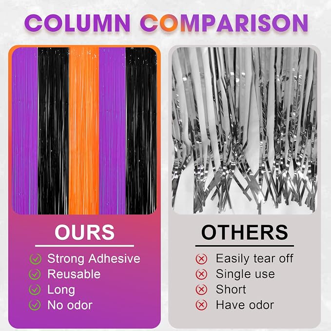 Voircoloria Halloween Foil Fringe Backdrop Curtains, 3 Pack | Tinsel Streamers - Image 4