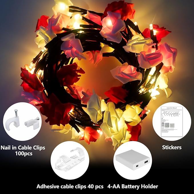 7.55FT 144LED Rose Blossom Enchanted Willow Vine Lights - Image 5
