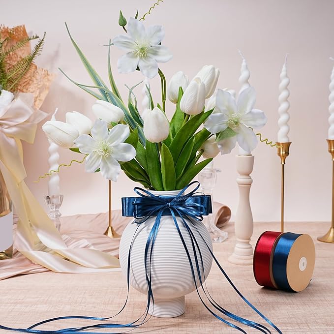 LaRibbons Navy Satin Ribbon 1/8 Inch 100 Yards Thin Luxury Double Faced Blue Silk Ribbon for Flower Bouquet Crafts Gift Wrapping Wedding Bow Decoration