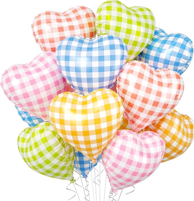 Pastel Grid Heart Balloons, 18 Inch Pink Yellow Blue Red Green Lattice Foil by BIAPIAN
