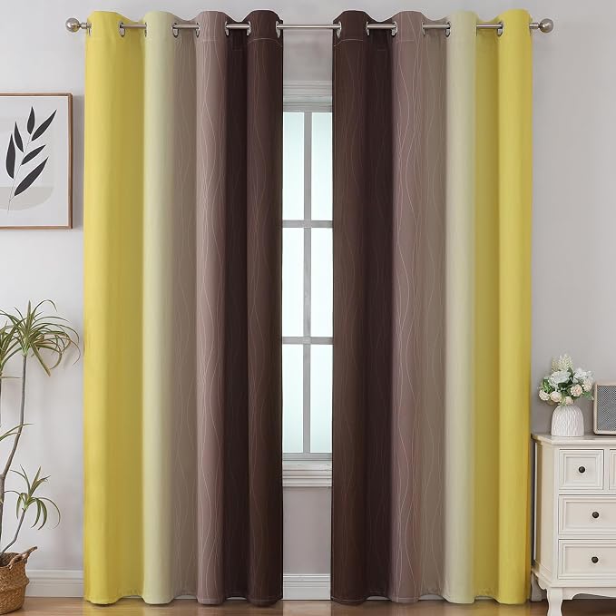 Brown and Yellow Gradient Blackout Curtains - Image 2