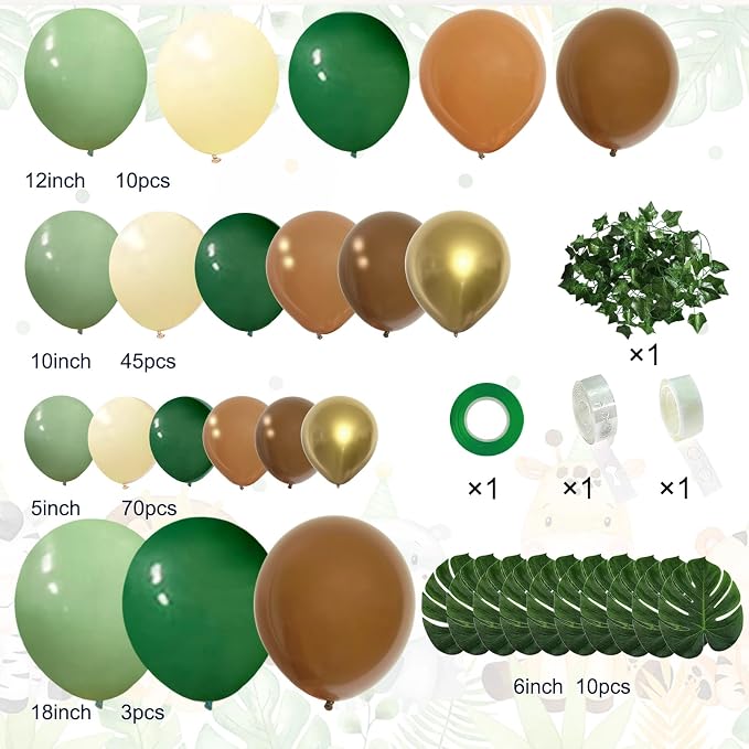 142pcs Jungle Safari Sage Brown Balloon Arch Kit - Image 2