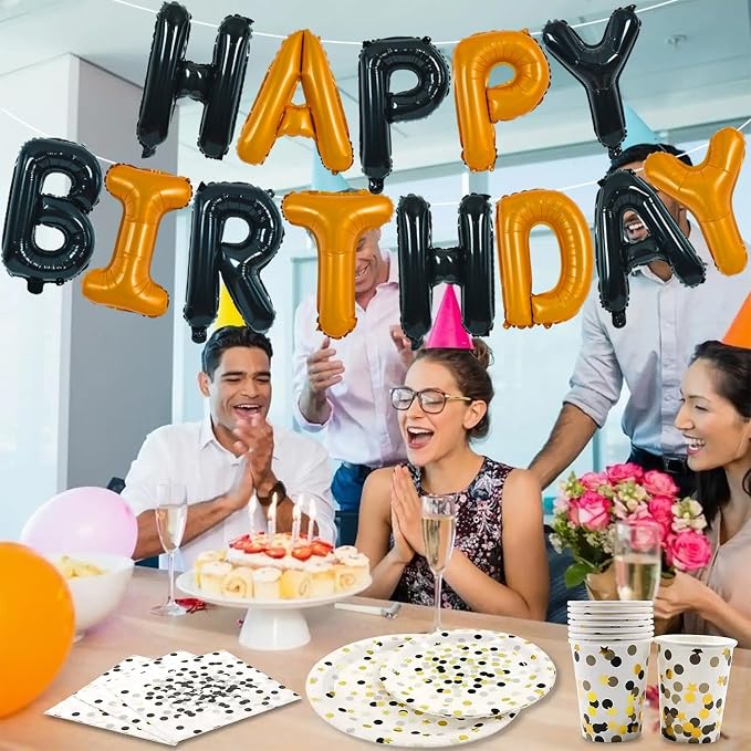 TONIFUL 16 Inch Black Orange Happy Birthday Balloons Banner Decor - Image 3