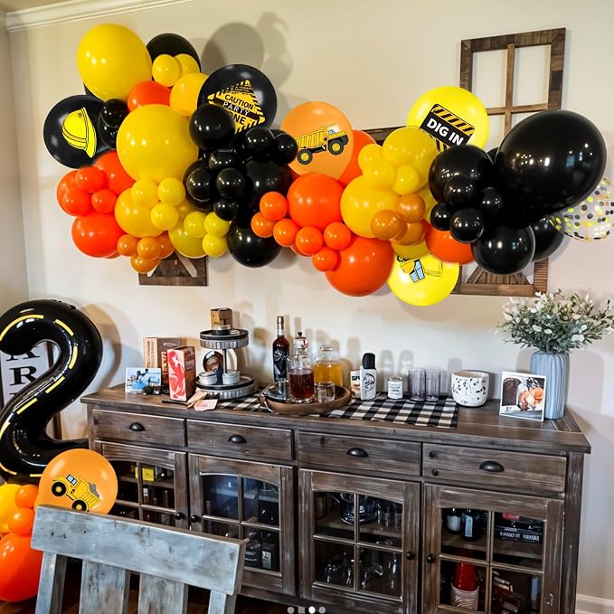 Construction Balloons, 12 Inch Black Yellow Orange Truck Printed Confetti - Image 6