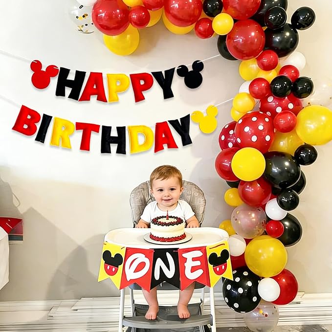 Pre-Strung 3D Felt Cartoon Mouse Happy Birthday Banner - Image 2