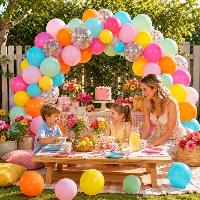 HILAVO Rainbow Balloons 12 Inch 55 Pcs Multicolor Colorful Balloon Hot Pink - Image 7