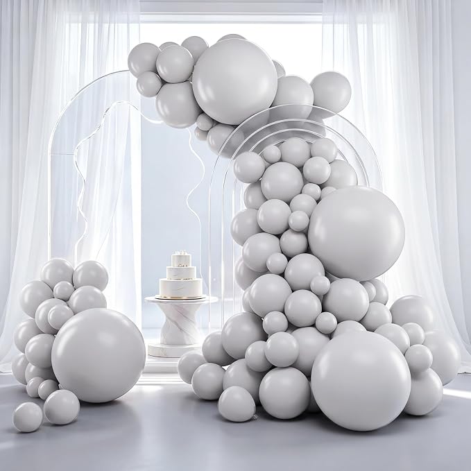 RUBFAC Gray Balloons Matte Gray Balloon Different Sizes 129pcs | Latex Balloon by RUBFAC