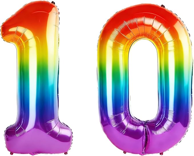 40 Inch Number 10 Balloons for 10th Birthday Party Decorations, 0-100 Rainbow by FOBELEC