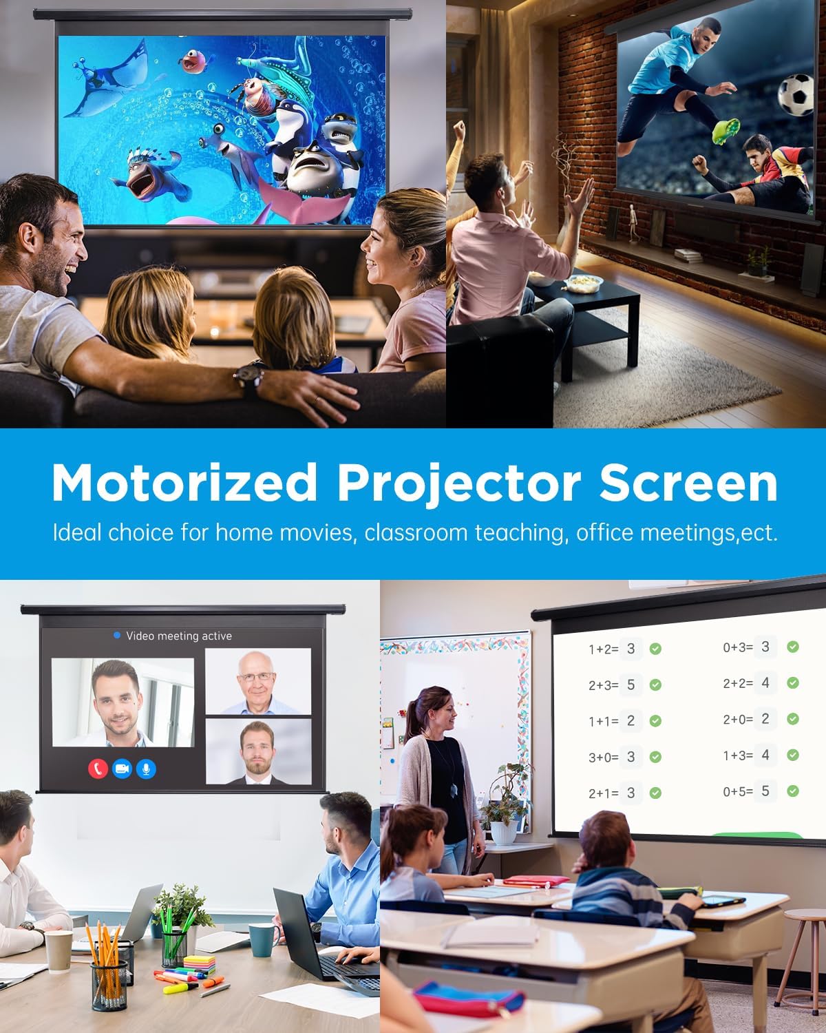 Projector Screen Motorized Pull Down 84 Inch 16:9 Electric Projector Screen with Remote, Automatic Projector Screens Wall Ceiling Mount Small Movie Screens for Projectors Outdoor Indoor Black