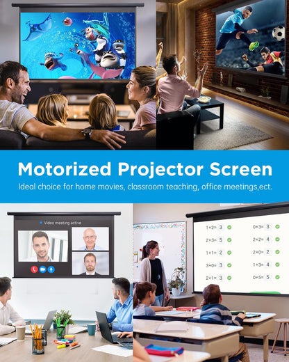 Projector Screen Motorized Pull Down 84 Inch 16:9 Electric Projector Screen with Remote, Automatic Projector Screens Wall Ceiling Mount Small Movie Screens for Projectors Outdoor Indoor Black