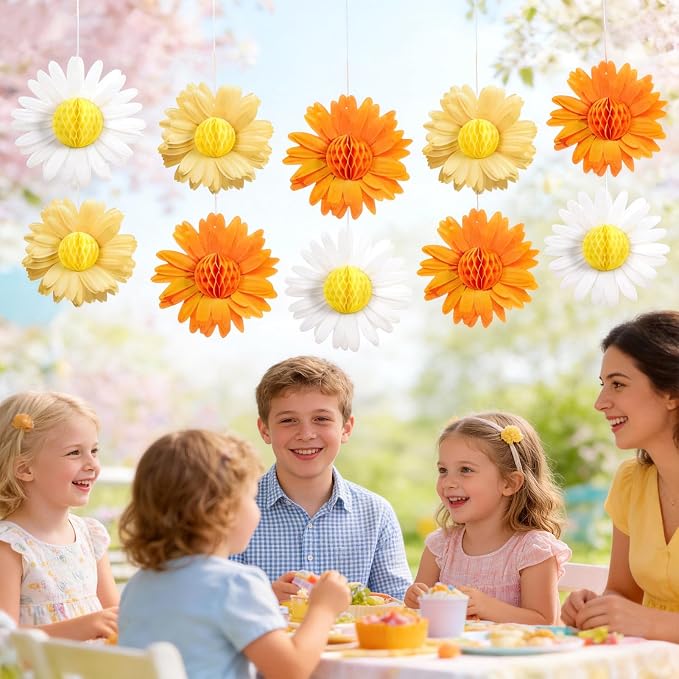 SUNBEAUTY 9PCS Paper Flower Party Decorations Yellow Orange Giant Paper Flowers - Image 7