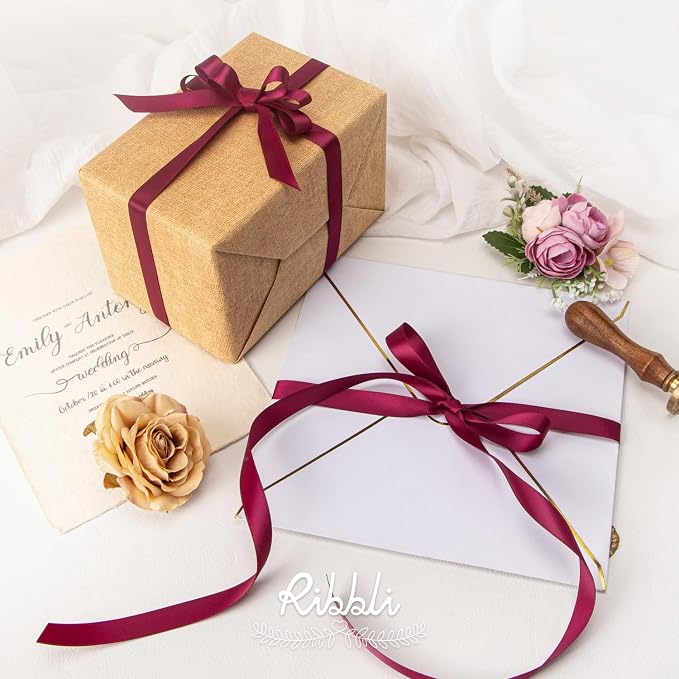 Ribbli Wine Satin Ribbon Double Faced Satin 1/2 inch x Continuous 50 Yards-Wine - Image 3