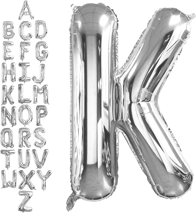 40 Inch Silver Letter K Balloons, DIY Phrase Foil Alphabet Letter K Balloons by LHOAVWE