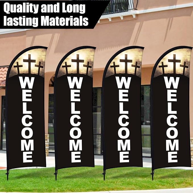 Buryeah 2 Sets Welcome Feather Flag Sign Kit 8 ft Welcome Banners Swooper Flag - Image 5