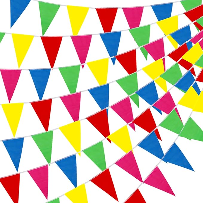 YGEOMER 300pcs Colorful Pennant Banner Flags, 375ft Multicolor Banners Carnival by YGEOMER