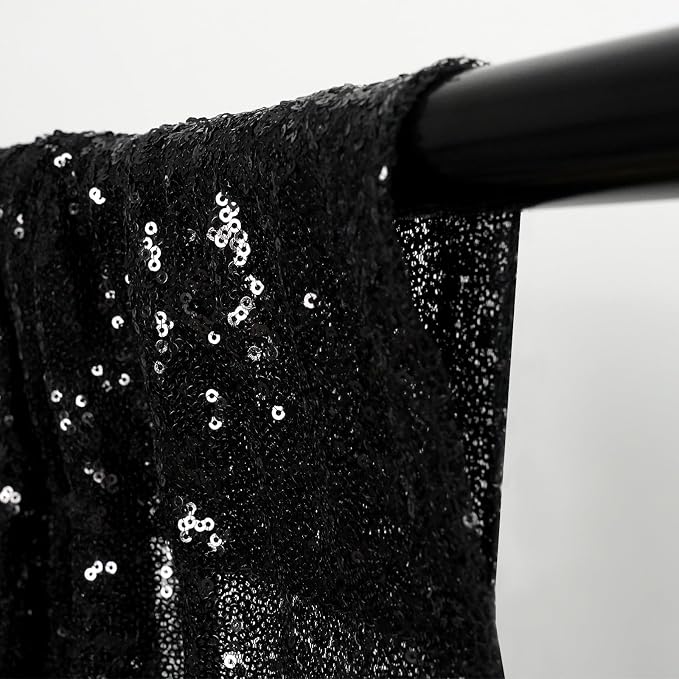 Eternal Beauty Black Sequin Backdrop Curtains, 4 Panels 2x8FT | 3mm Sparkle - Image 5
