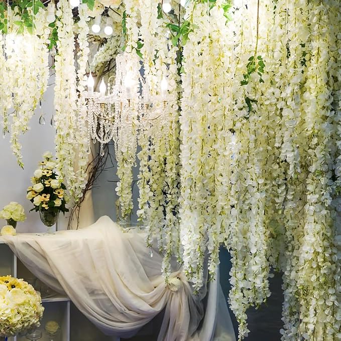 Artificial Wisteria Hanging Flowers Fake Wisteria Flower Garland Silk Vines - Image 2