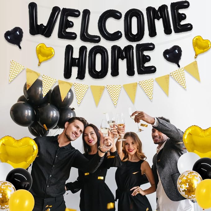 TONIFUL 16 Inch Black Welcome Home Foil Letter Balloons Banner Decor Kit | - Image 6