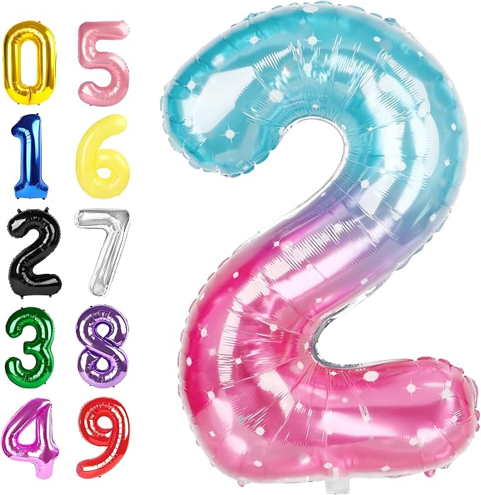 Number Balloons 40 Inch Pink Blue Purple 1 Balloon by Argthjy